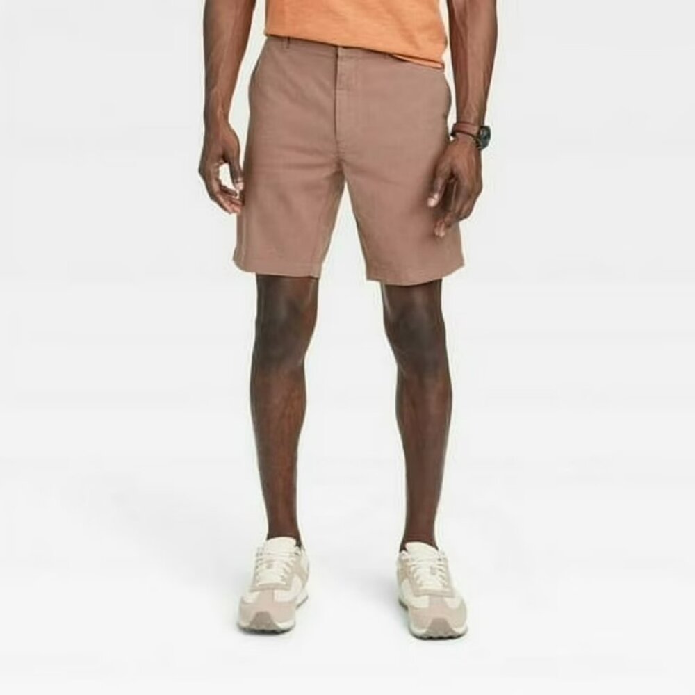 Goodfellow & Co Cotton Blend Linden 10.5" Flat Front Preppy Chino Shorts in Tan